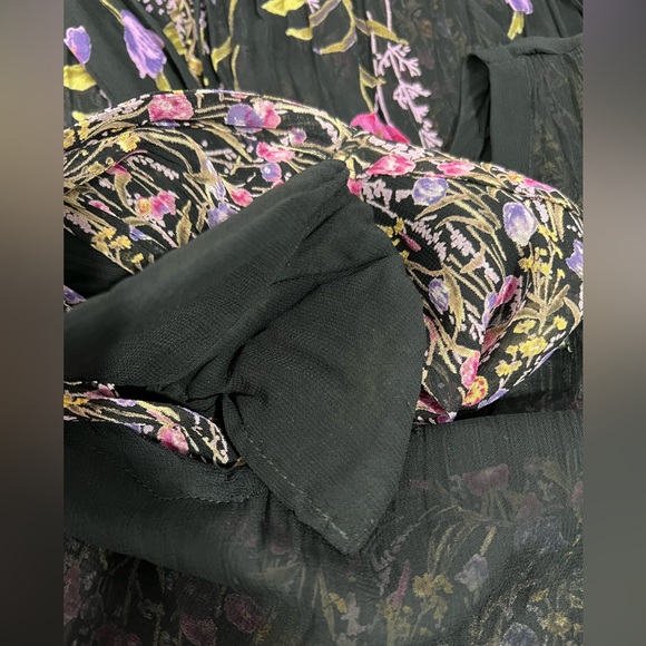 Lola P Cottagecore Dress L Black Sheer Floral Overlay Hanky Hem Whimsigoth Fairy - Picture 7 of 8